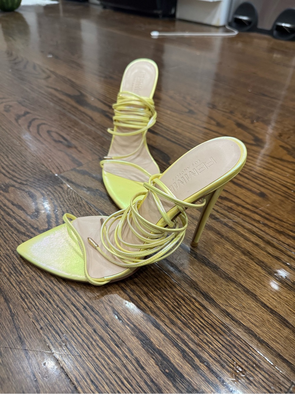 Femme LA Neon Yellow High Stiletto Lace-Up Heels